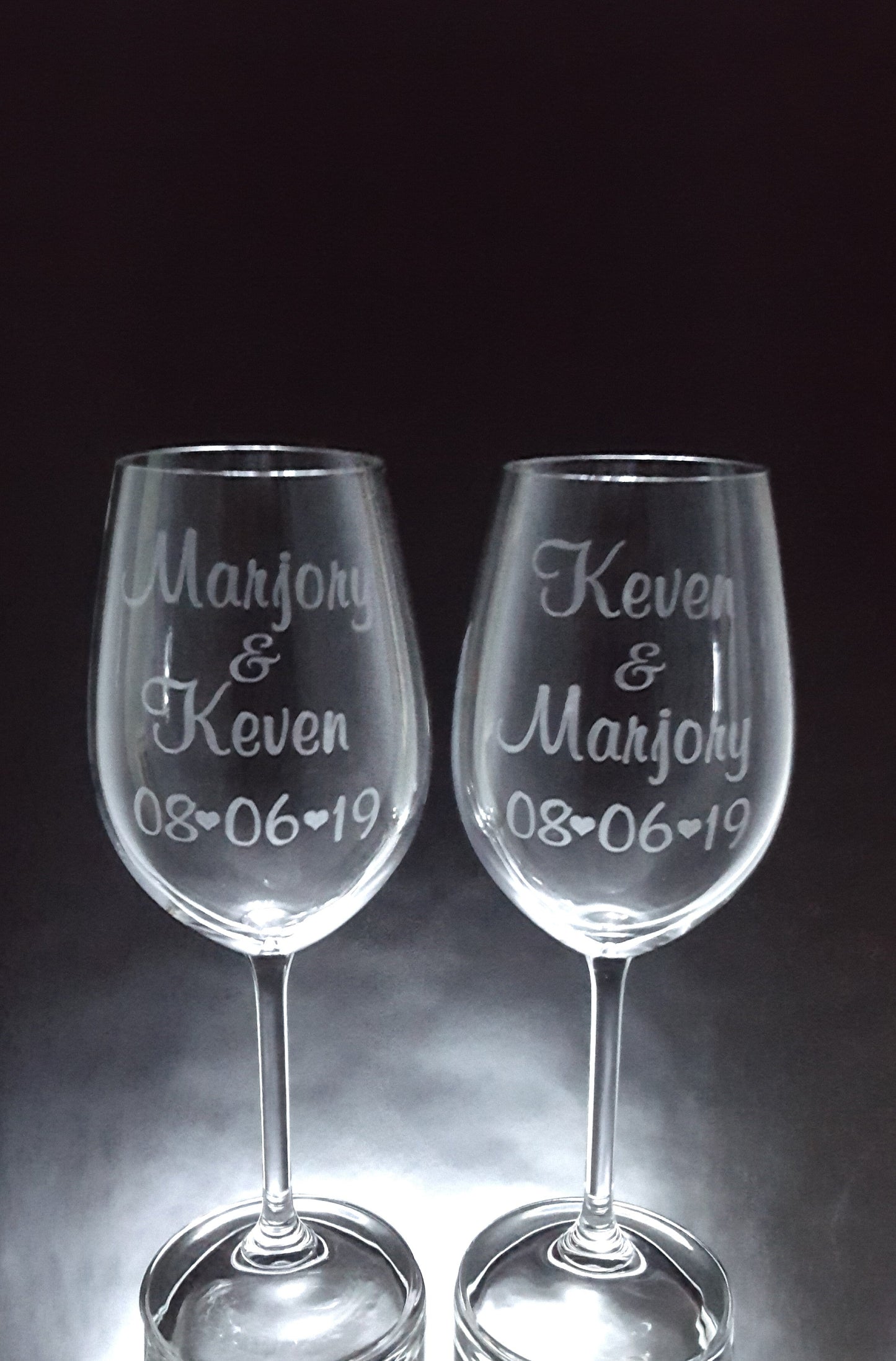 2 verres gravés | 2 prénoms, petit coeur et date