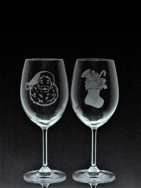 2 verres gravés | Bas de Noël et Père-Noël
