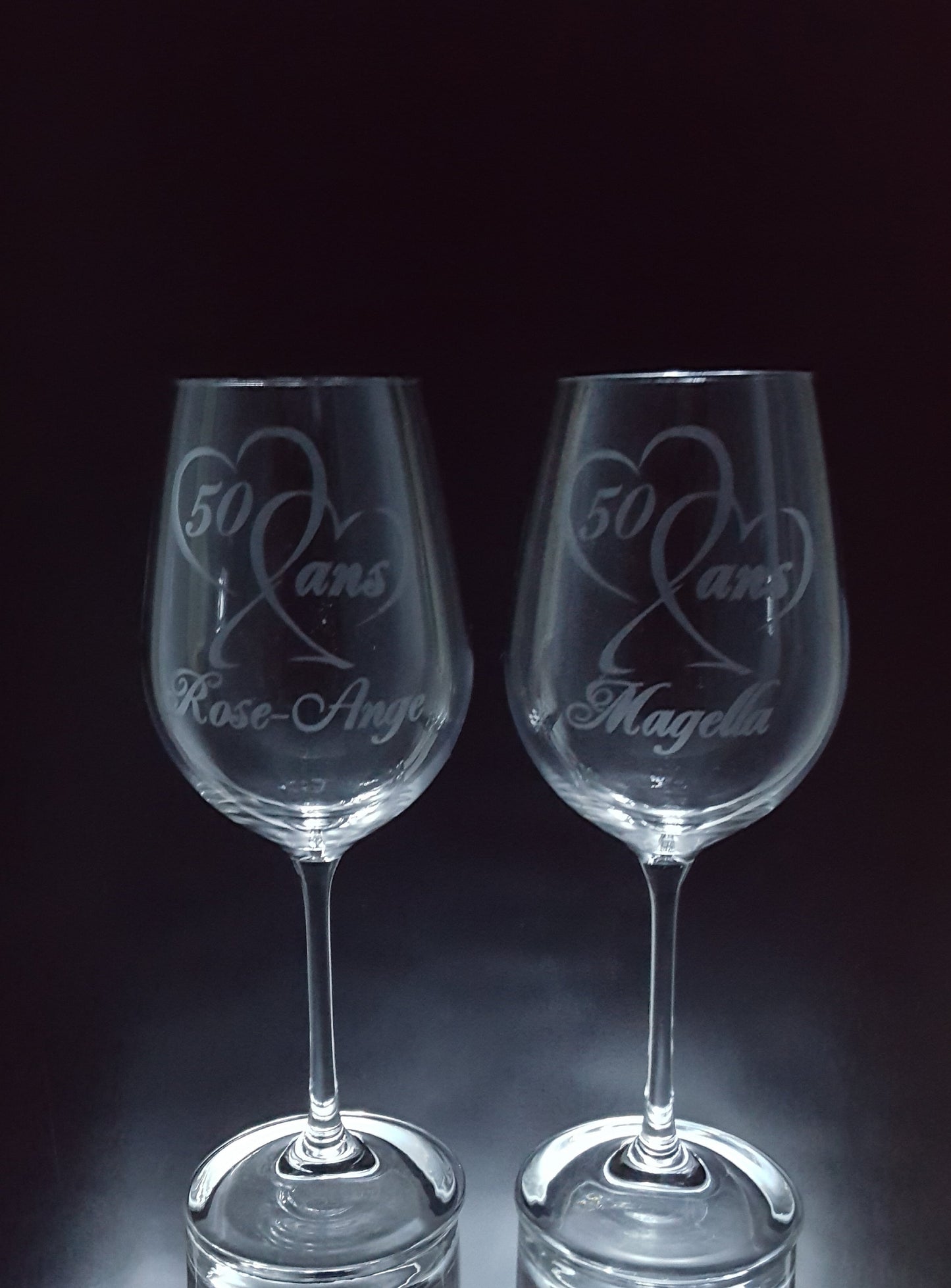 2 verres gravés | Anniversaire de mariage nombre et prénoms en dessous