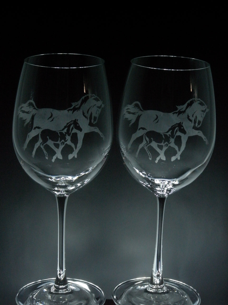 2 verres gravés | Cheval maman, bébé