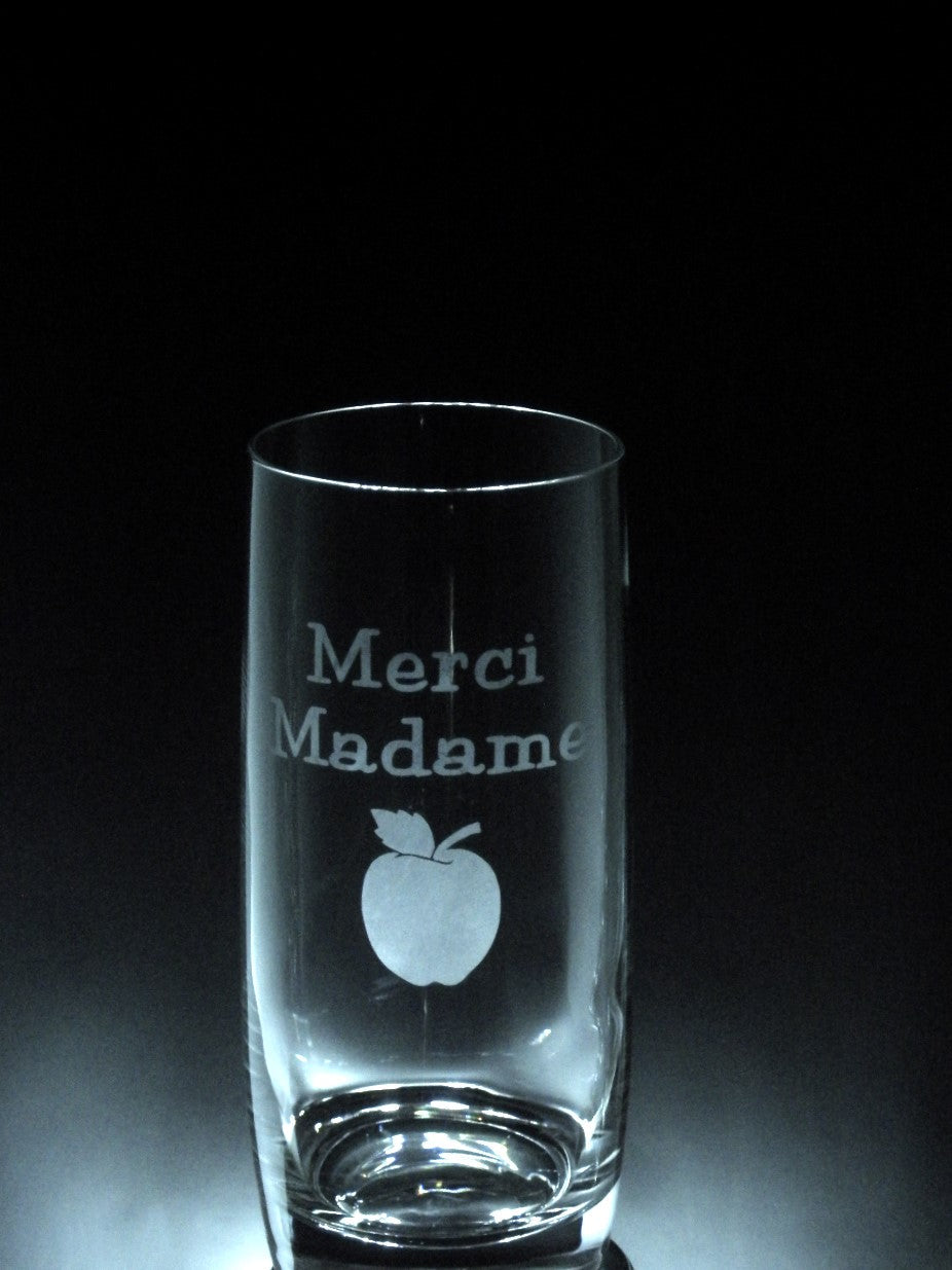 Verre gravé | Merci madame et pomme