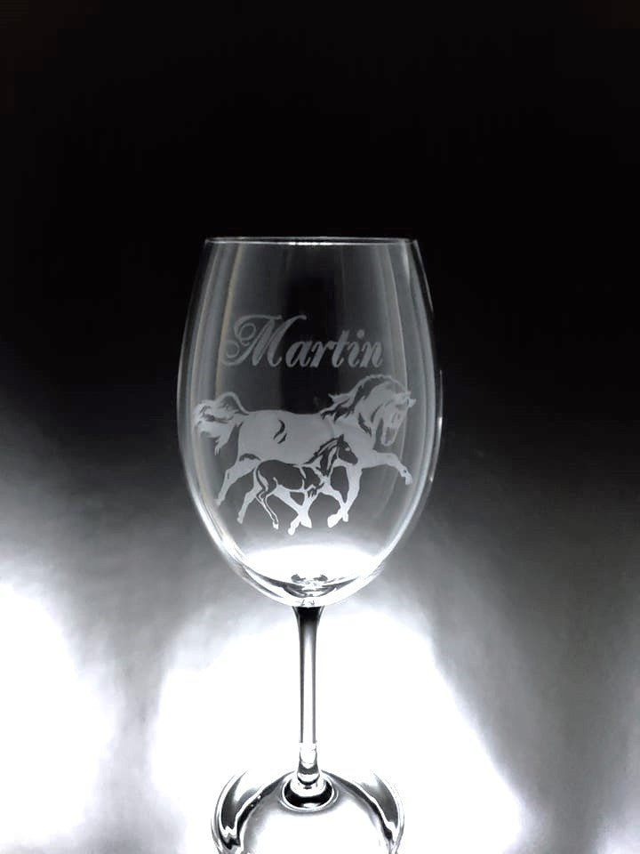 Verre gravé | Cheval maman et bébé, nom