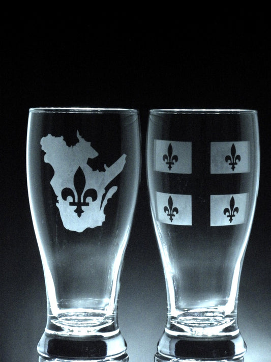 2 verres gravés | Drapeau du Québec et Carte du Québec