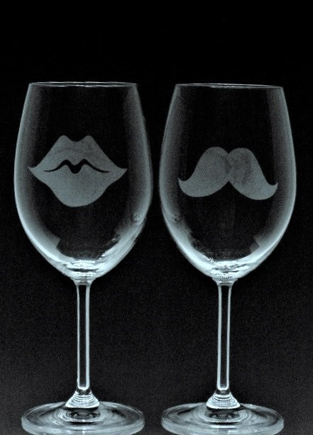 2 verres gravés | Lèvres et moustache style 2