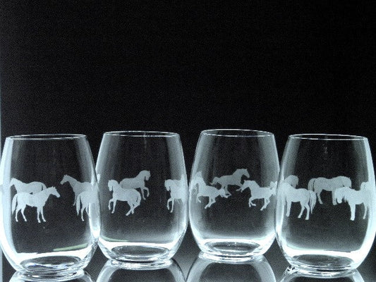 4 verres gravés | Cheval de course, étalon, equestre, pony, tout le tour